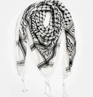 Black on White Palestinian Style Cotton Keffiyeh