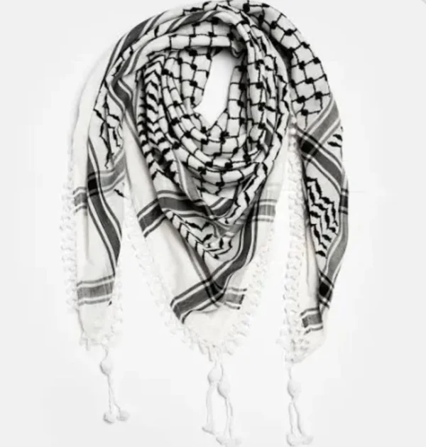 Black on White Palestinian Style Cotton Keffiyeh