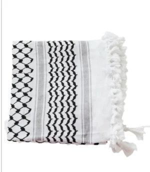 Black on White Palestinian Style Cotton Keffiyeh